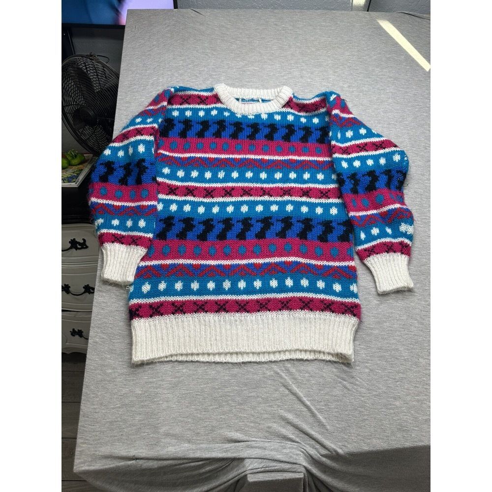 VTG 80s‎ Women's Funky Print Ski Sweater Pink/Blue Size S/M